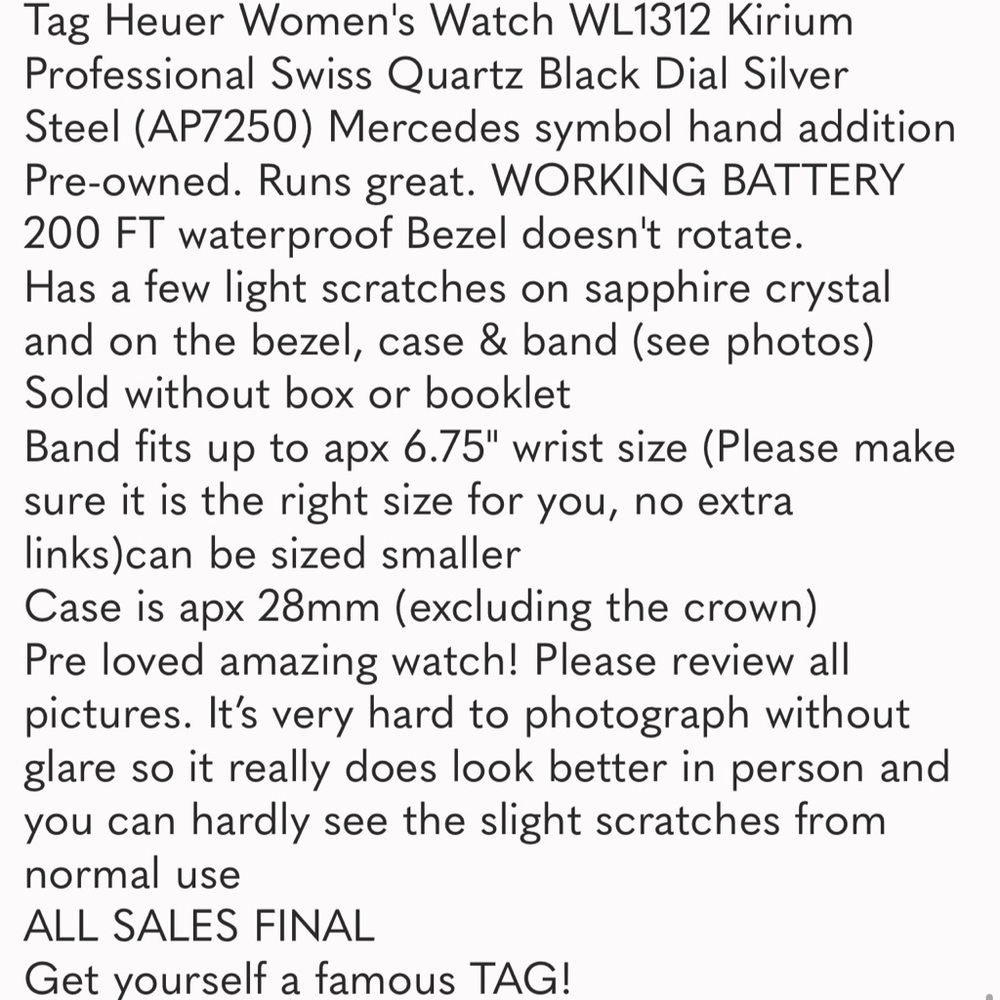 Tag Heuer Women's Watch WL1312
Professional Swiss Quartz Black Dial WORKING - Picture 11 of 11